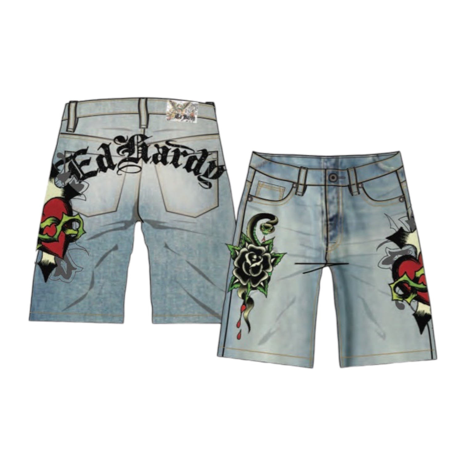 ED HARDY: Sacred Heart Denim Shorts 9